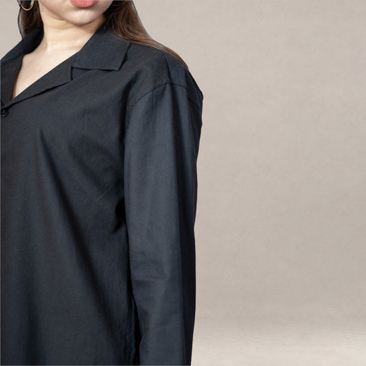 Verona Cuban Collar Linen Shirt – Jet Black