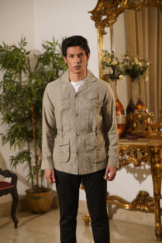 Olive Herringbone Travel Jacket