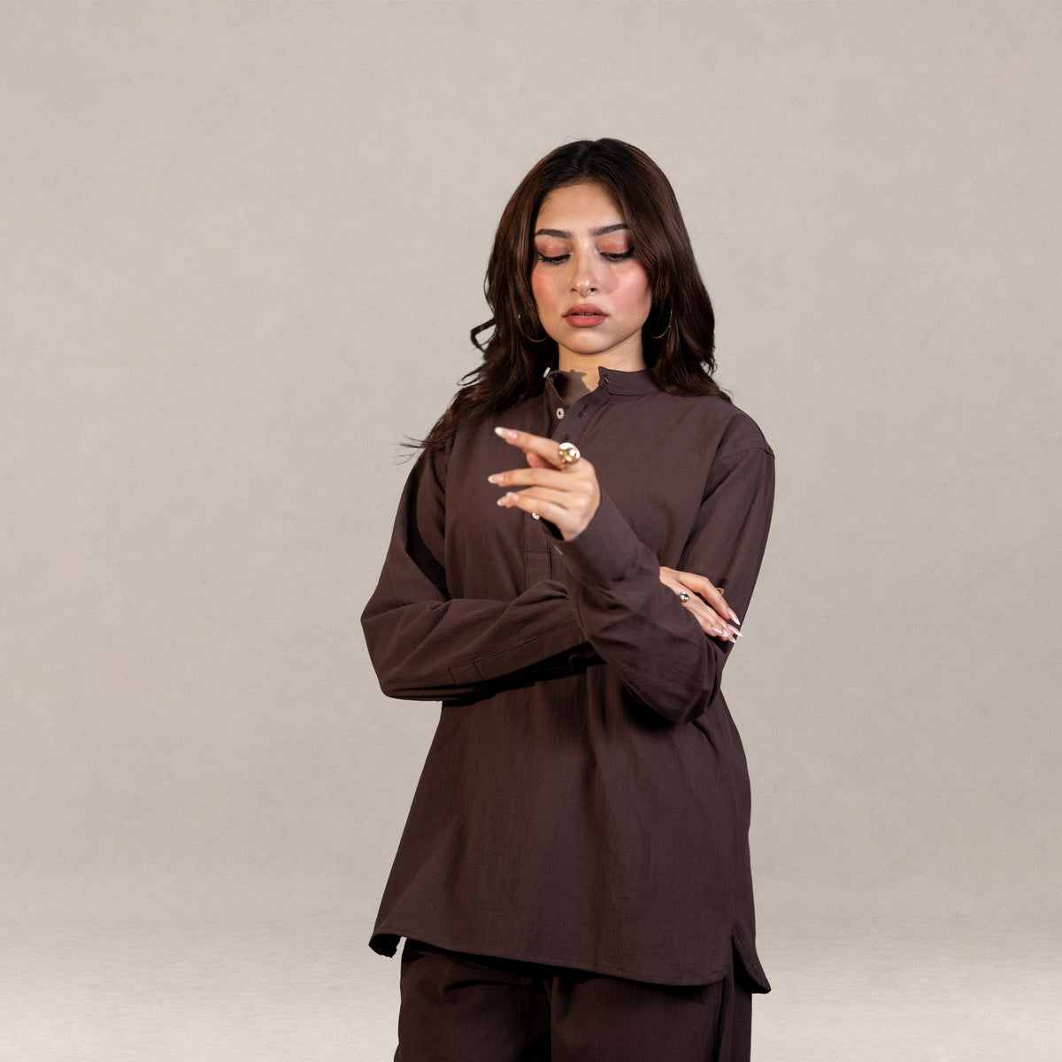 Sorrento Popover Henley Shirt –  Brown