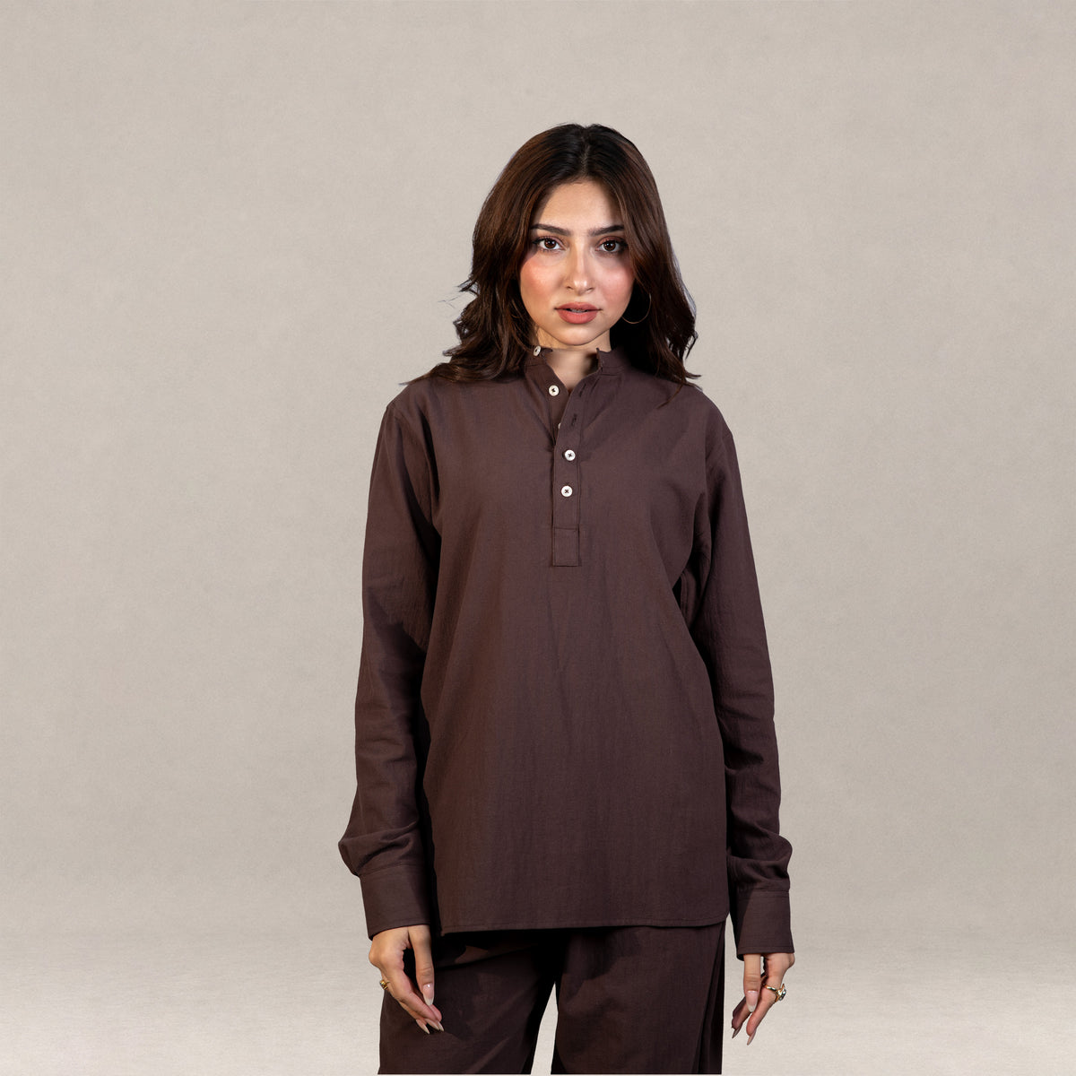 Sorrento Popover Henley Shirt –  Brown