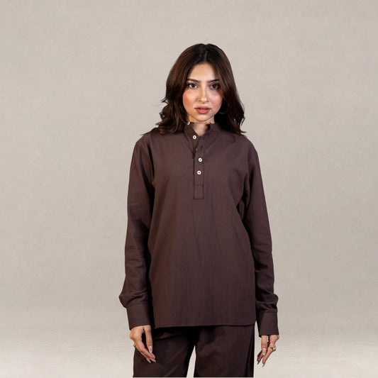 Sorrento Popover Henley Shirt –  Brown