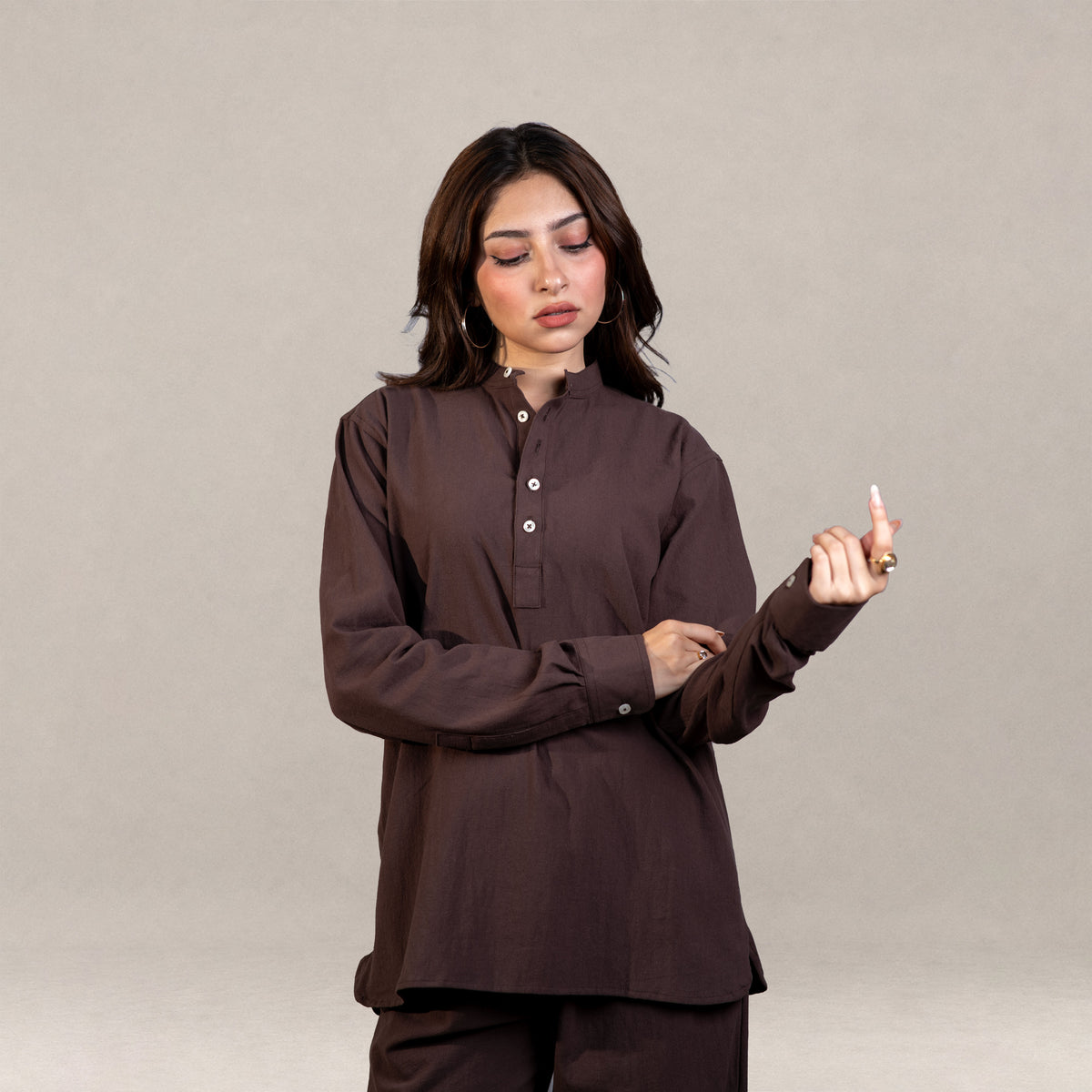 Sorrento Popover Henley Shirt –  Brown