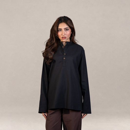 Sorrento Popover Henley Shirt – Jet Black