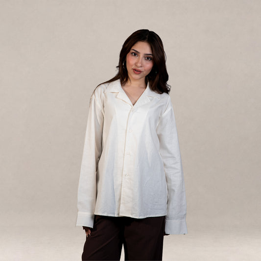 Verona Cuban Collar Linen Shirt –  Ivory White