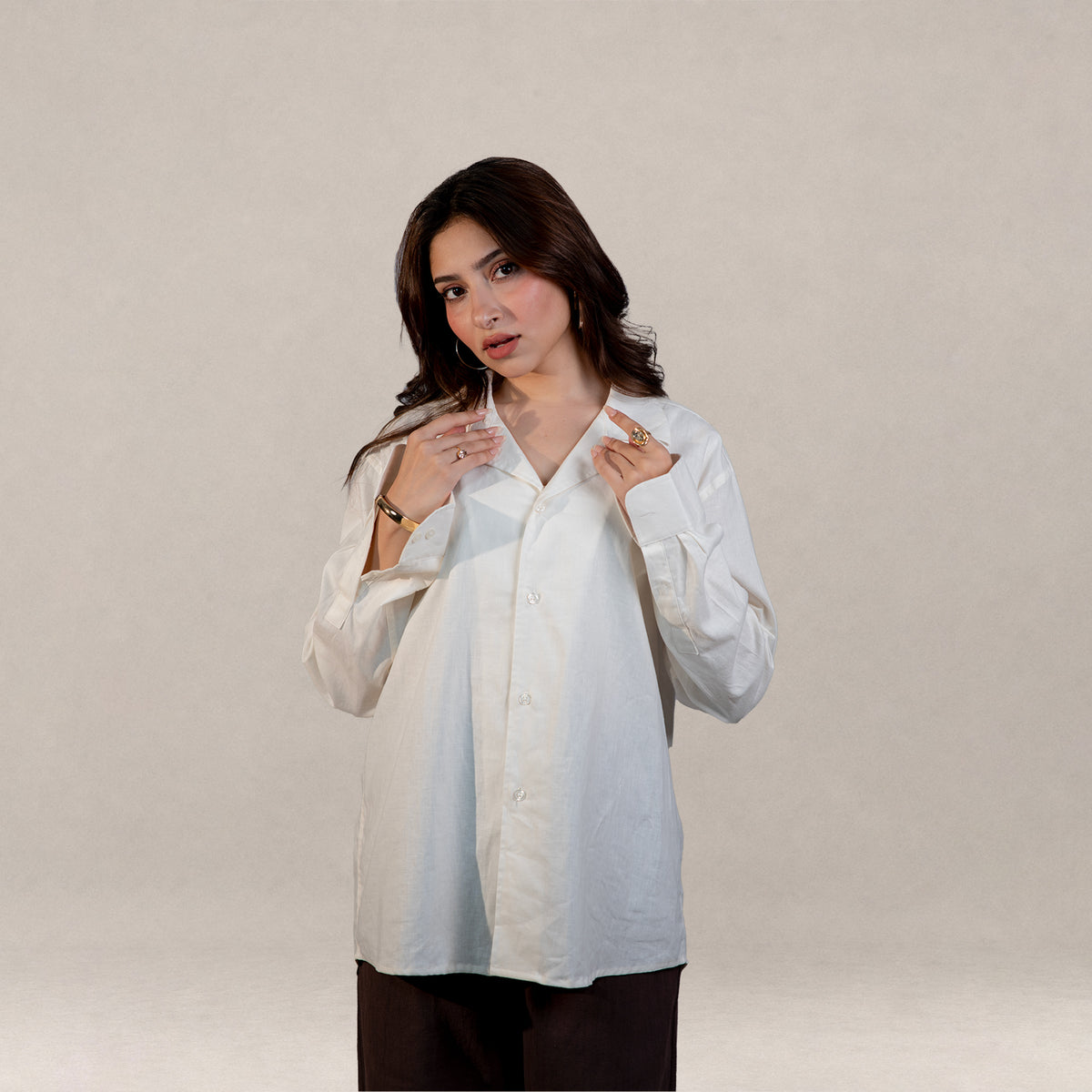 Verona Cuban Collar Linen Shirt –  Ivory White