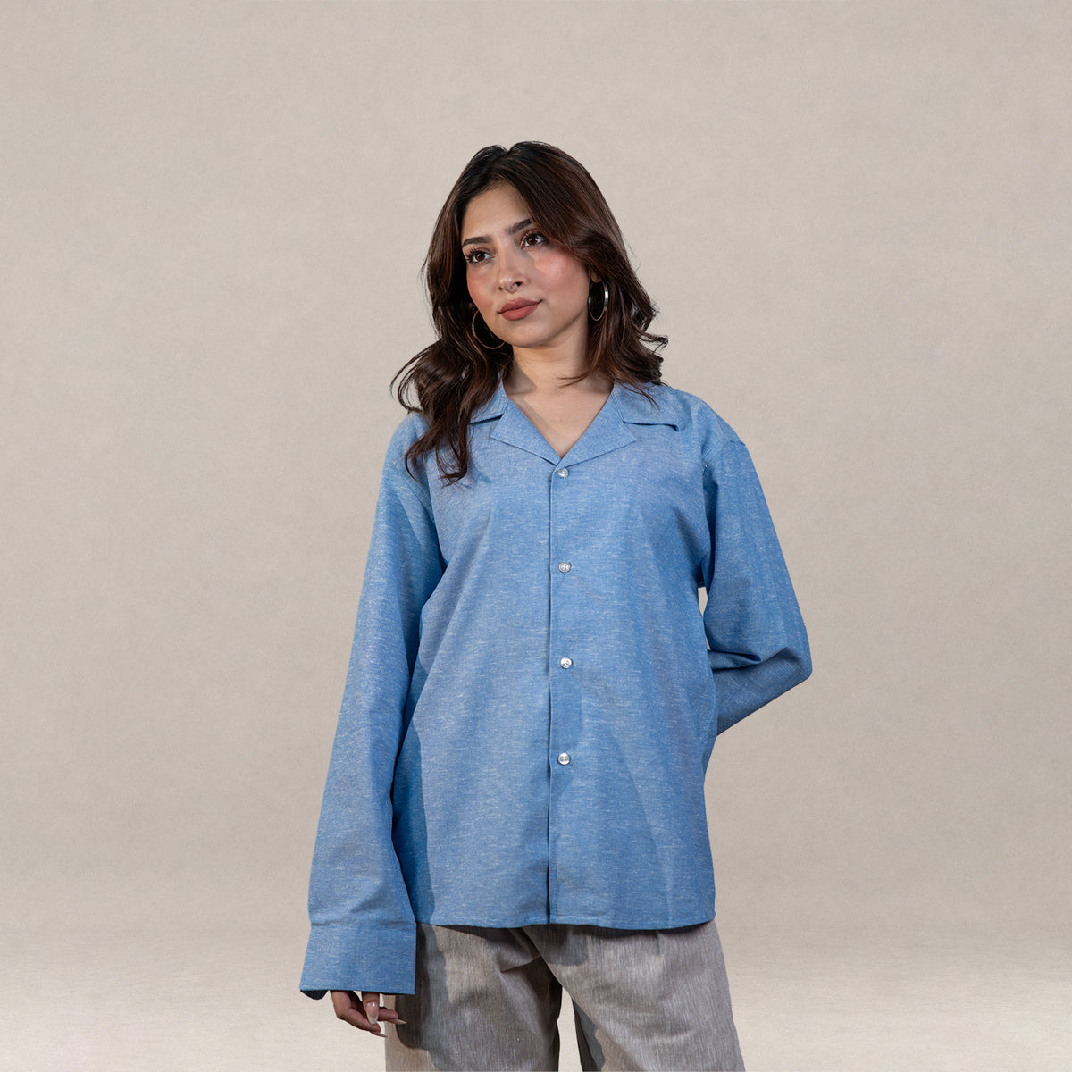 Verona Cuban Collar Linen Shirt –  Skyfall Blue