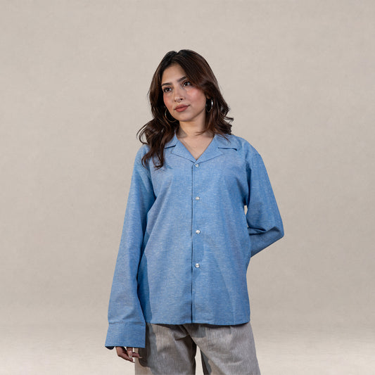 Verona Cuban Collar Linen Shirt –  Skyfall Blue