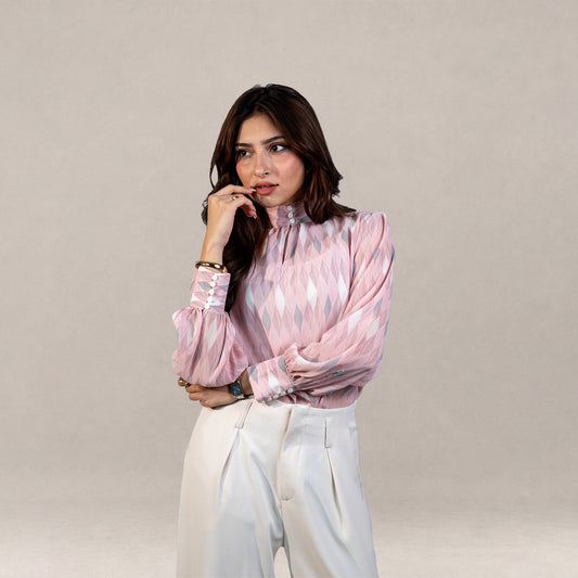 Dusty Pink Printed High Neck Top