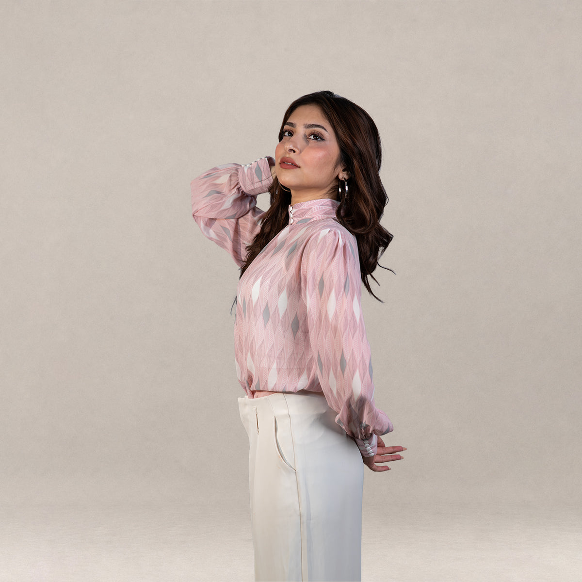 Dusty Pink Printed High Neck Top