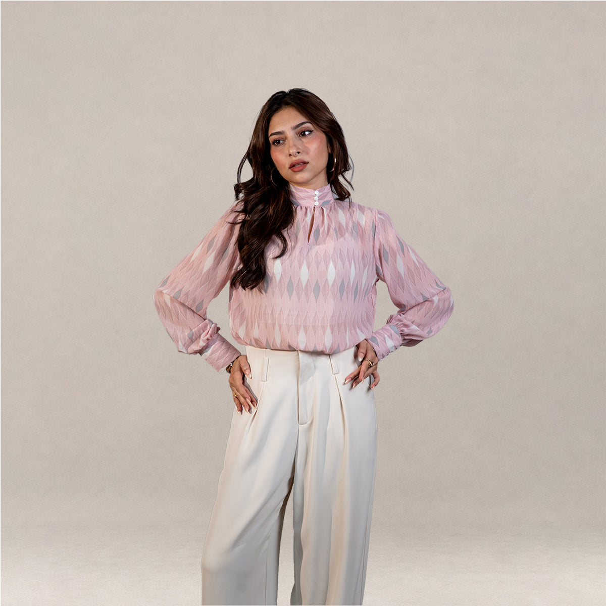 Dusty Pink Printed High Neck Top
