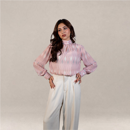 Dusty Pink Printed High Neck Top