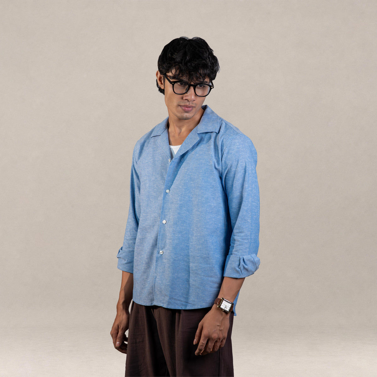 Verona Cuban Collar Linen Shirt - Skyfall Blue