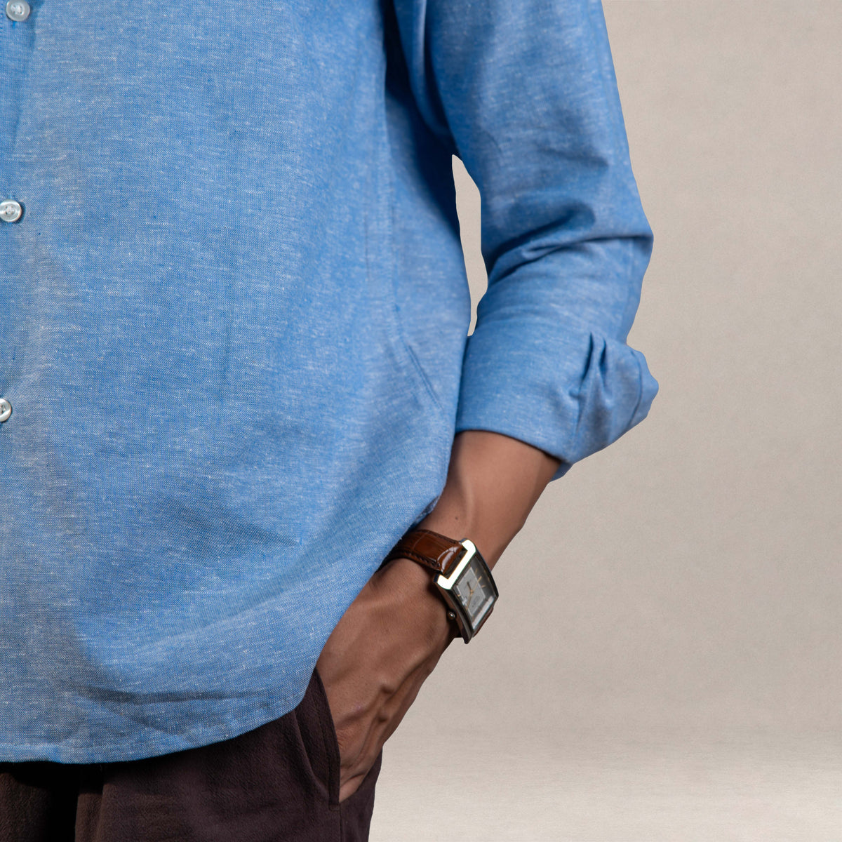Verona Cuban Collar Linen Shirt - Skyfall Blue