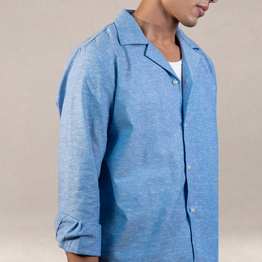 Verona Cuban Collar Linen Shirt - Skyfall Blue