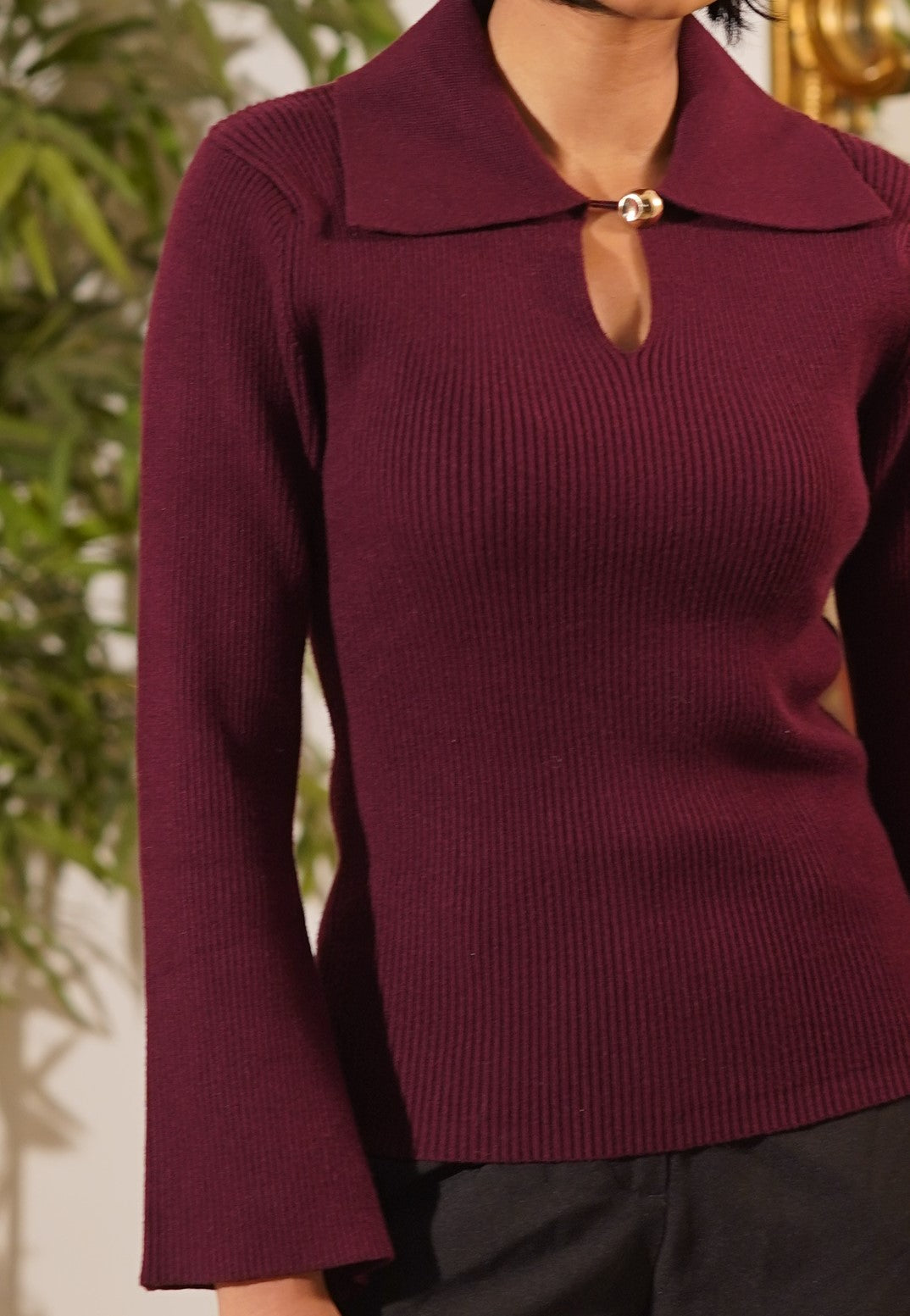 Gabriella Dark Maroon Polo with Gold Button