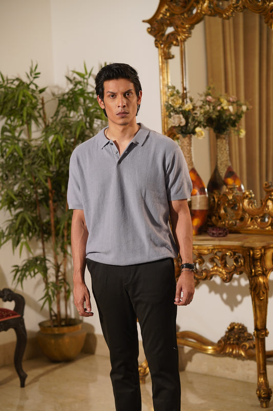 Bologna Blue Steel Knit Polo
