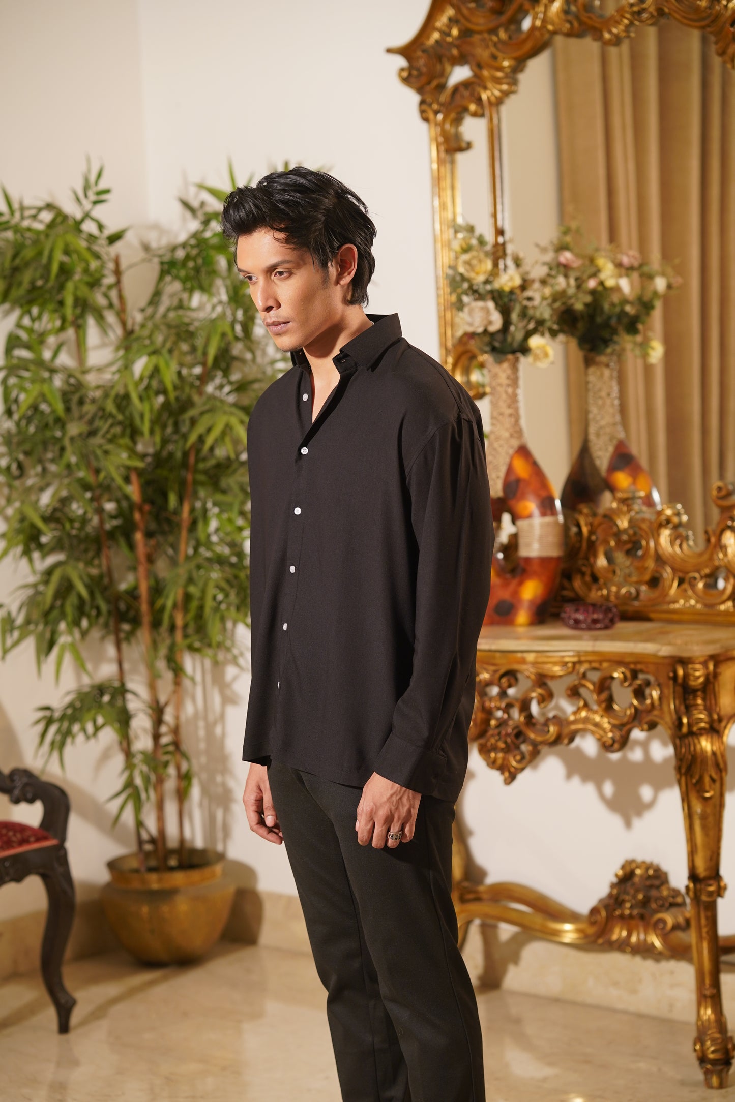 Emilio Jet Black Drape Shirt