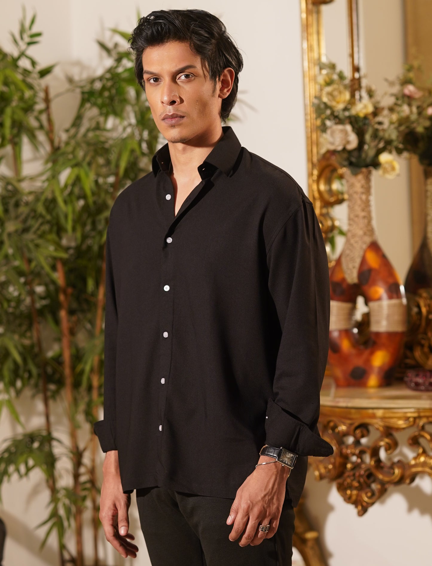 Emilio Jet Black Drape Shirt