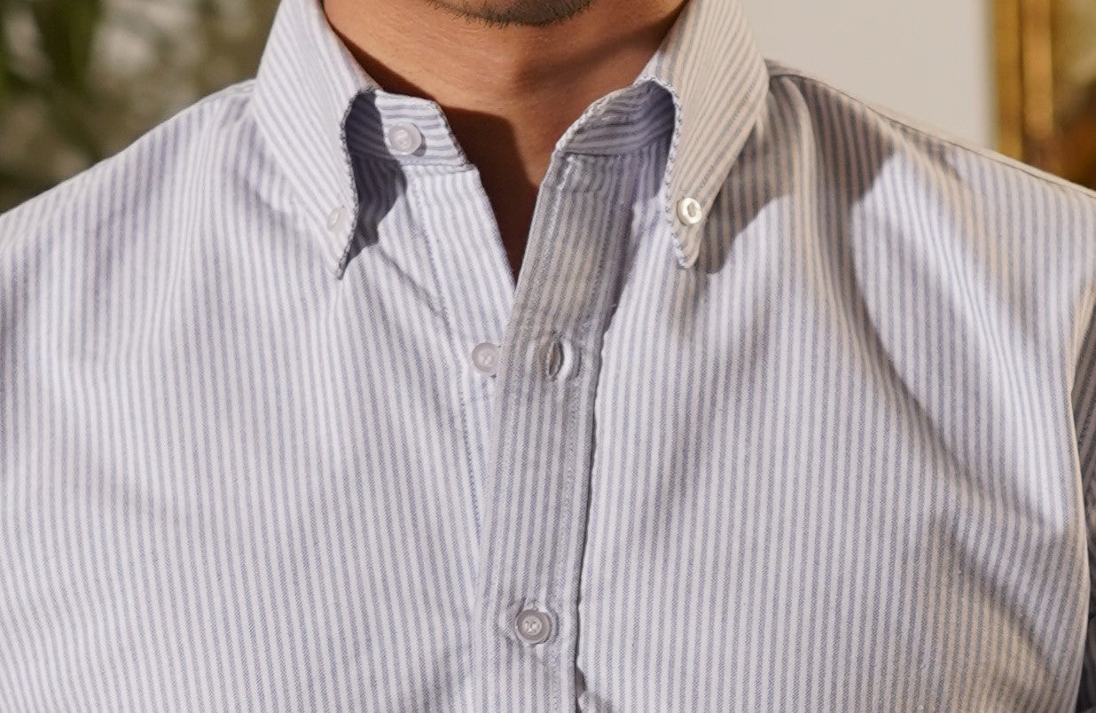Sky Blue Striped Oxford Button Down Shirt