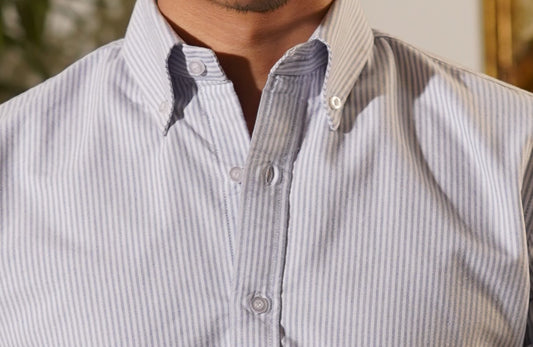 Sky Blue Striped Oxford Button Down Shirt