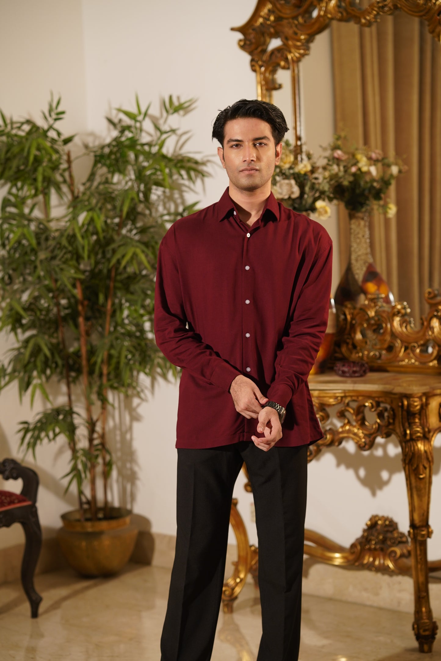 Emilio Oxblood Drape Shirt