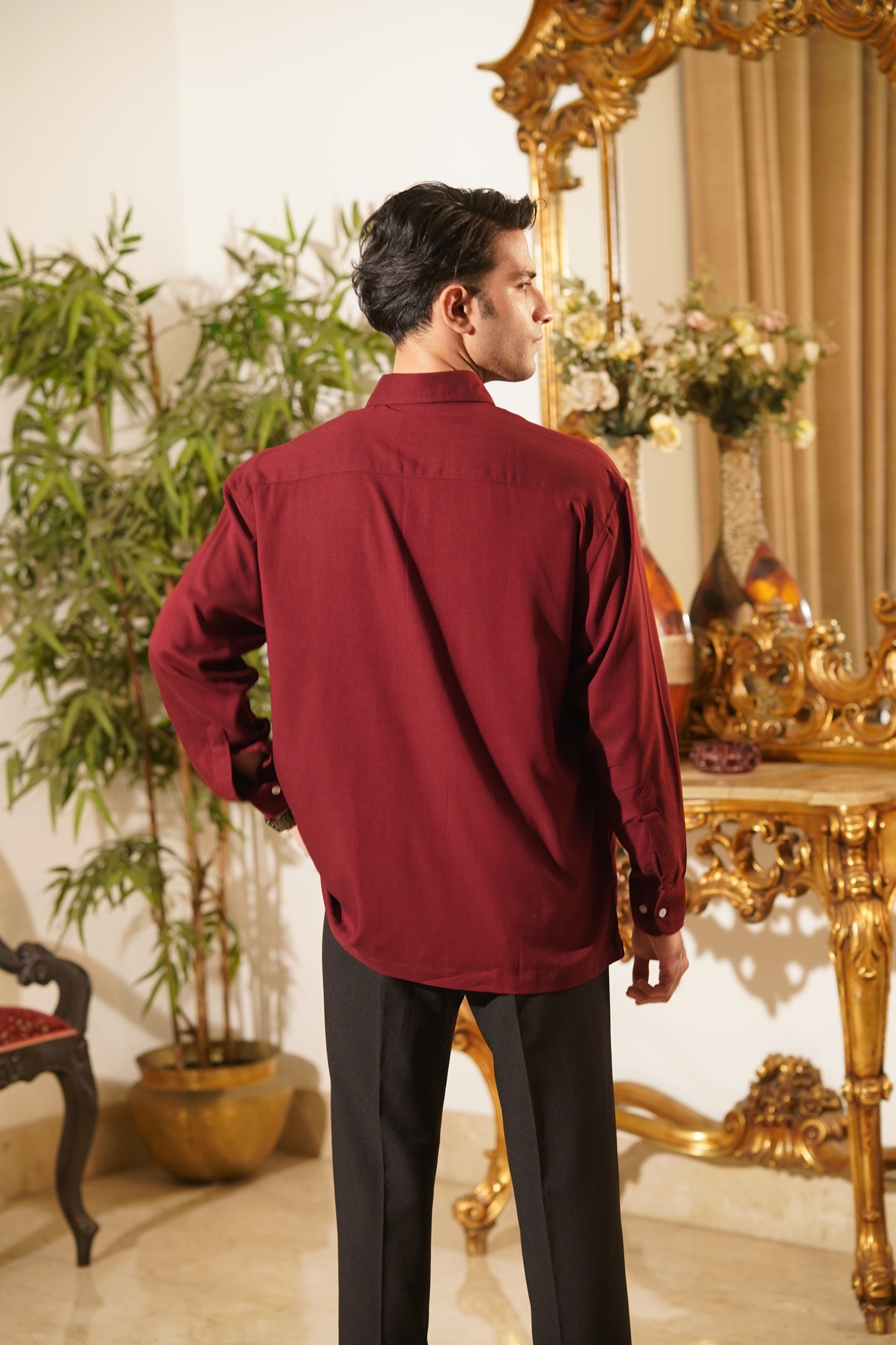Emilio Oxblood Drape Shirt