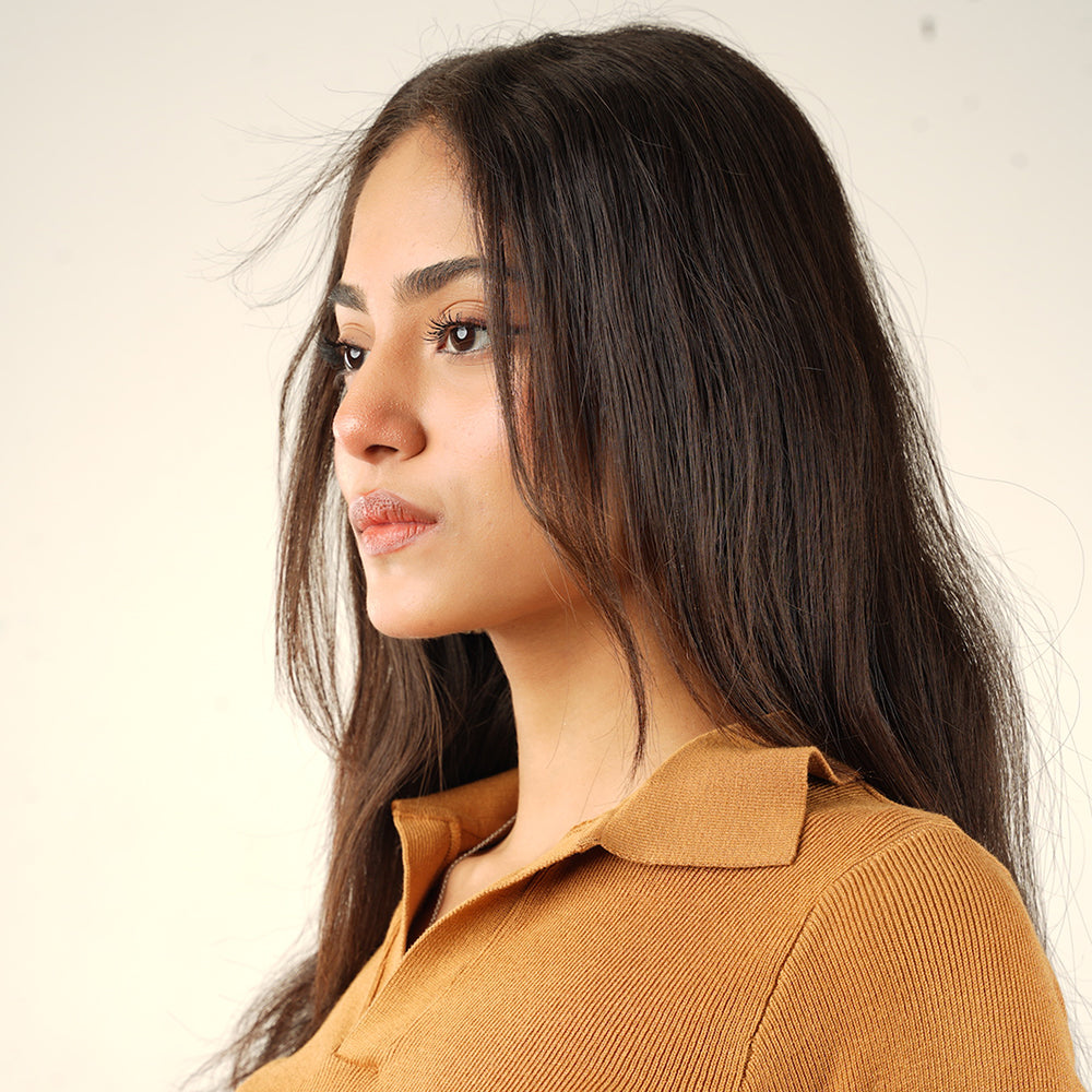 Caramel Knit Cropped Polo