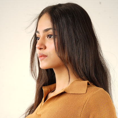 Caramel Knit Cropped Polo