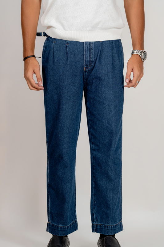Marmont Pleated Jeans in Mid Blue