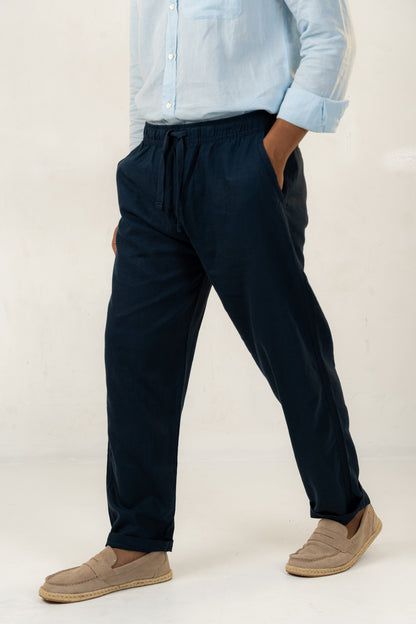 Unisex Navy Linen Effect Joggers