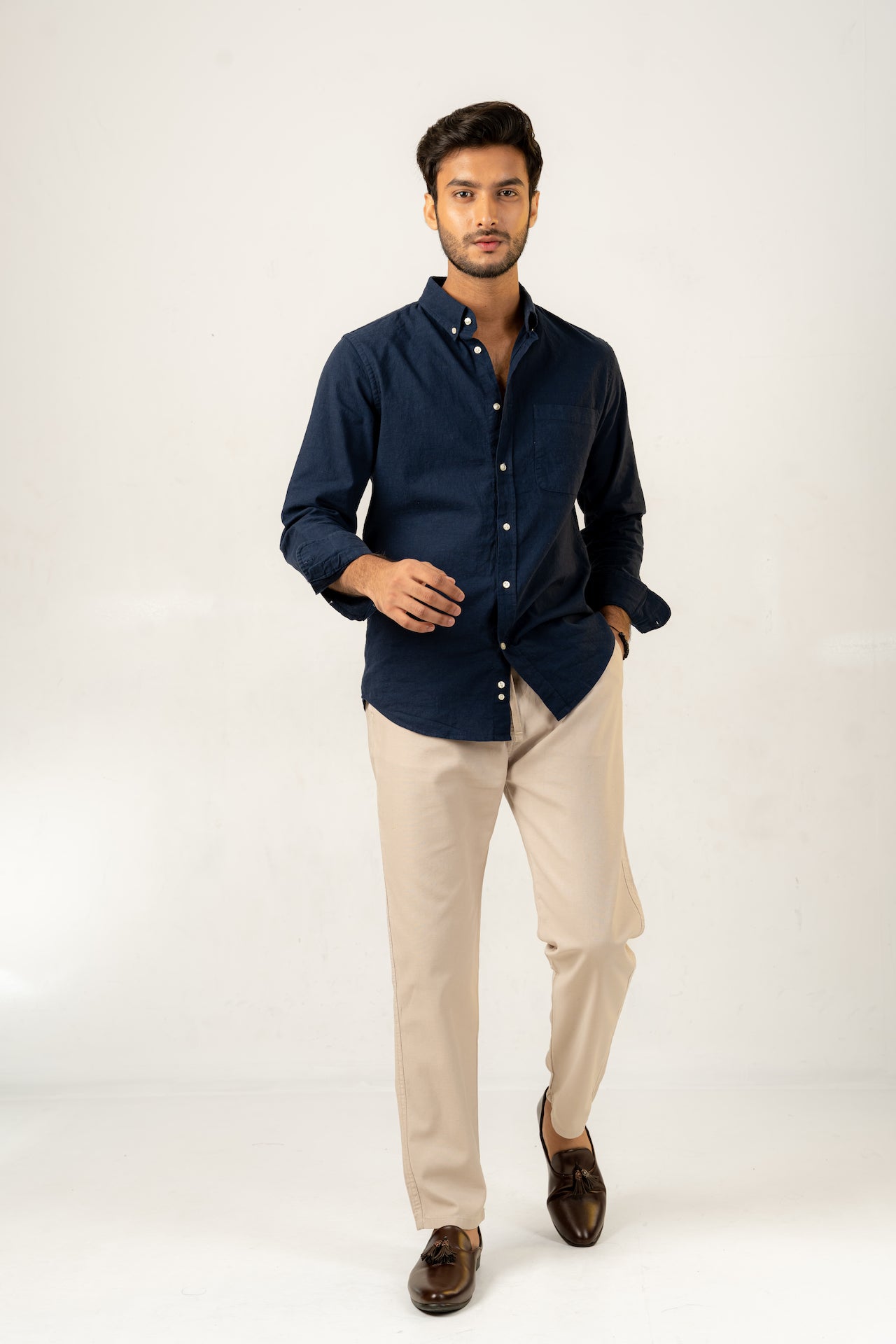 Navy Linen Effect Shirt