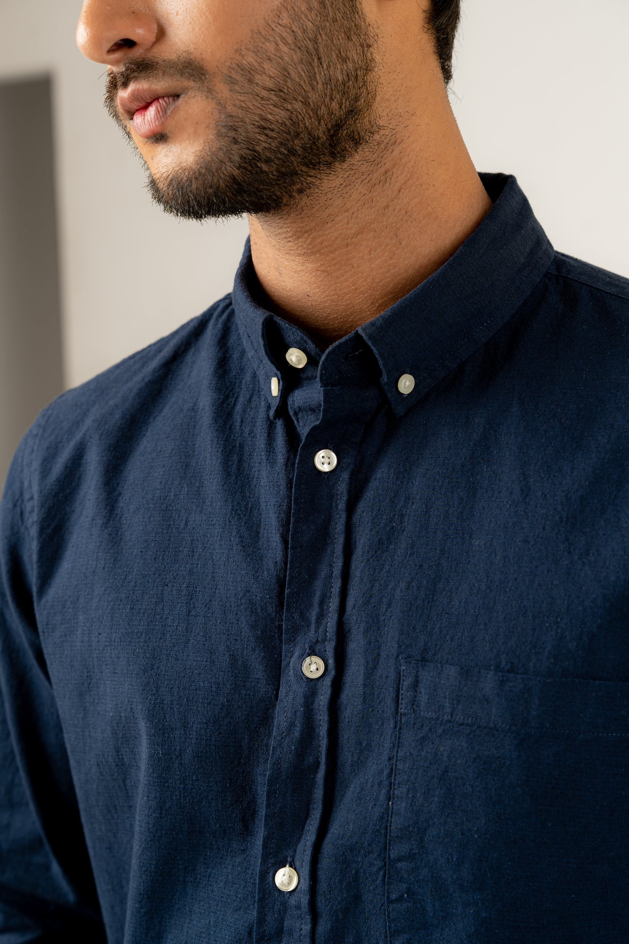 Navy Linen Effect Shirt