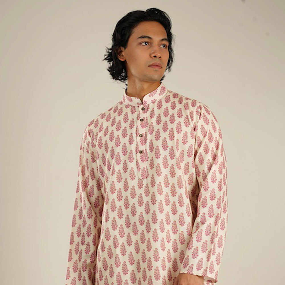 Akbar Printed Panjabi in Ivory