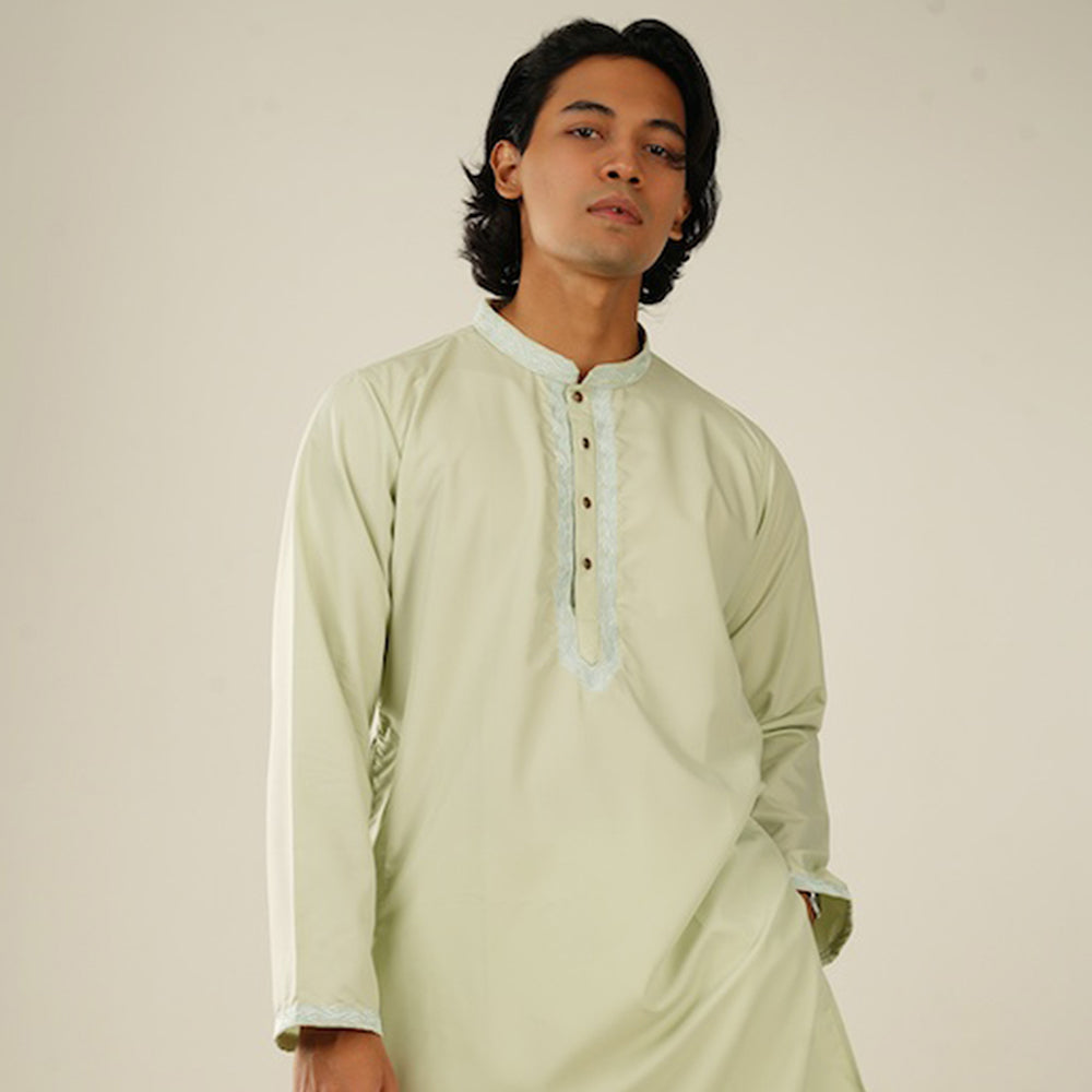 Mansour Embroidered Panjabi in Mint Green