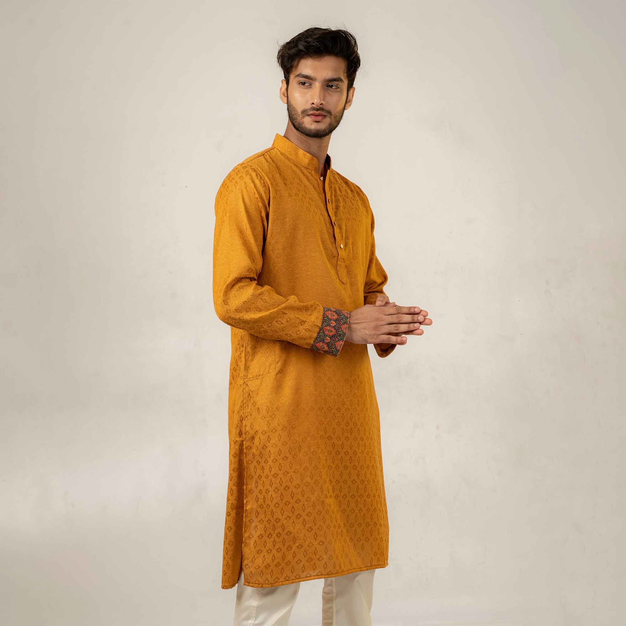 Nahyan Jacquard Panjabi in Rust Gold