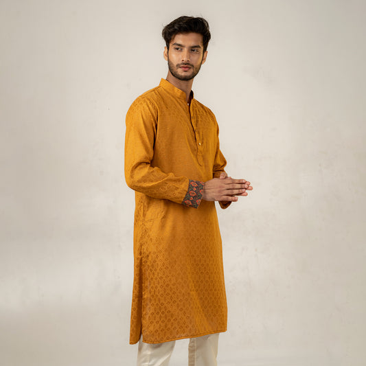 Nahyan Jacquard Panjabi in Rust Gold