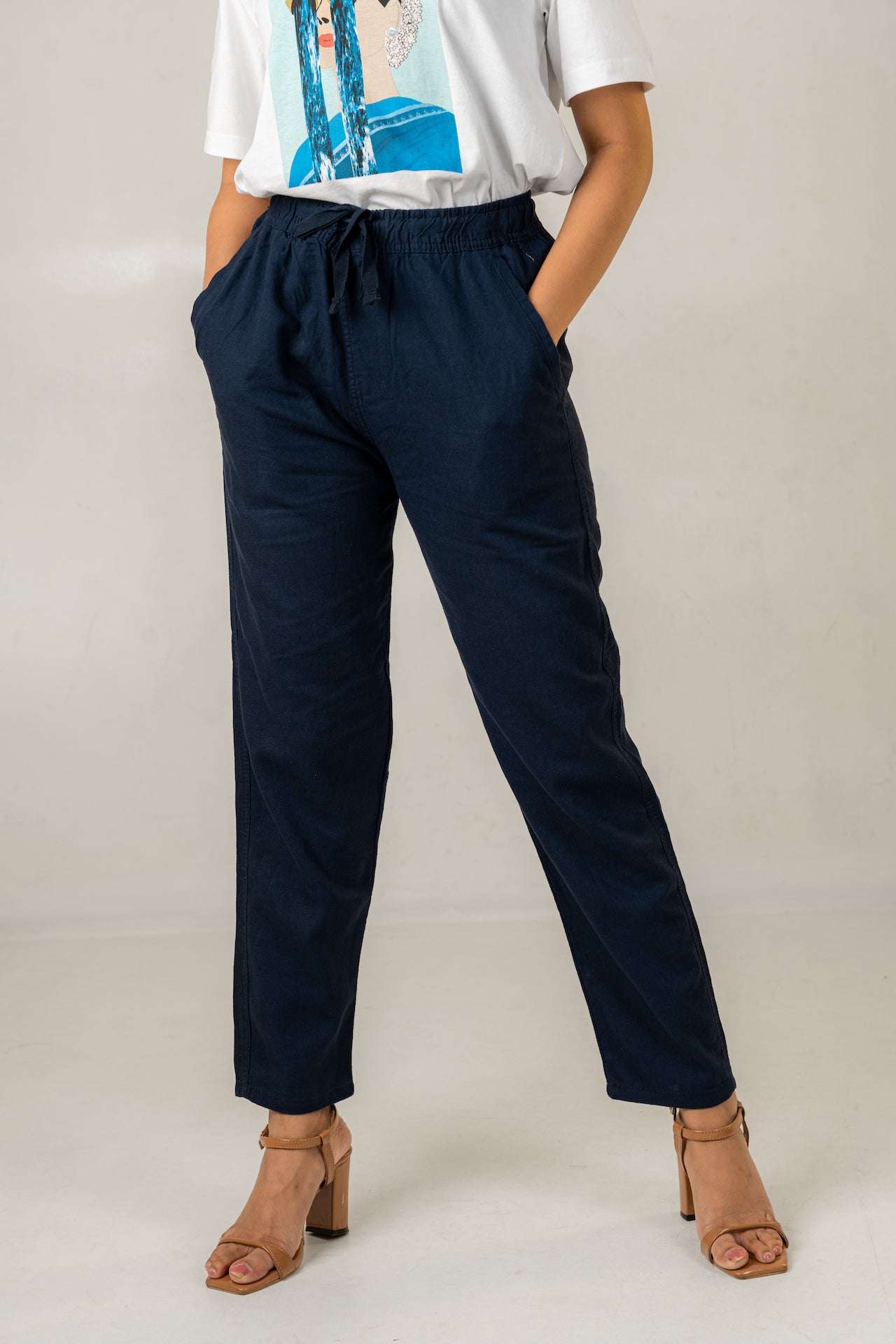 Unisex Navy Linen Effect Joggers