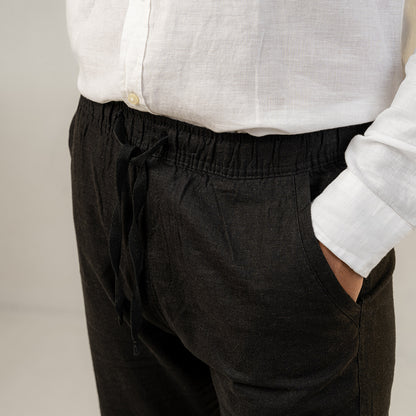 Unisex Black Linen Effect Joggers