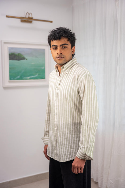 Olive Striped Cotton Shirt