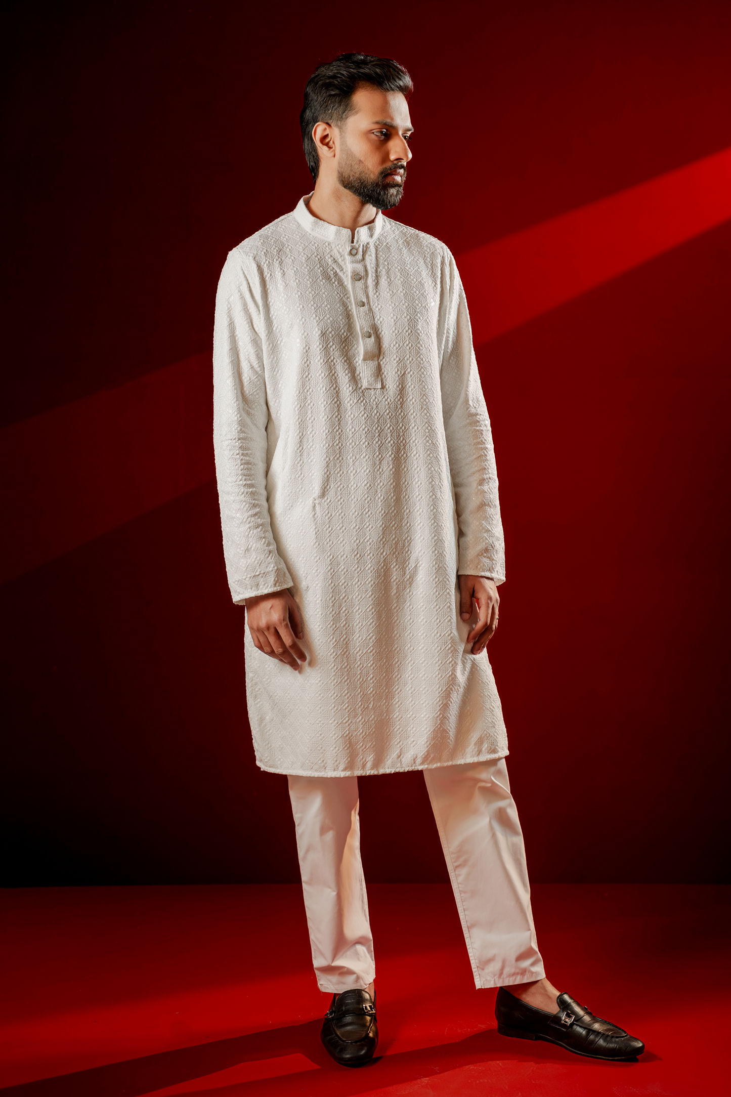 Zameer Embroidered Panjabi – White