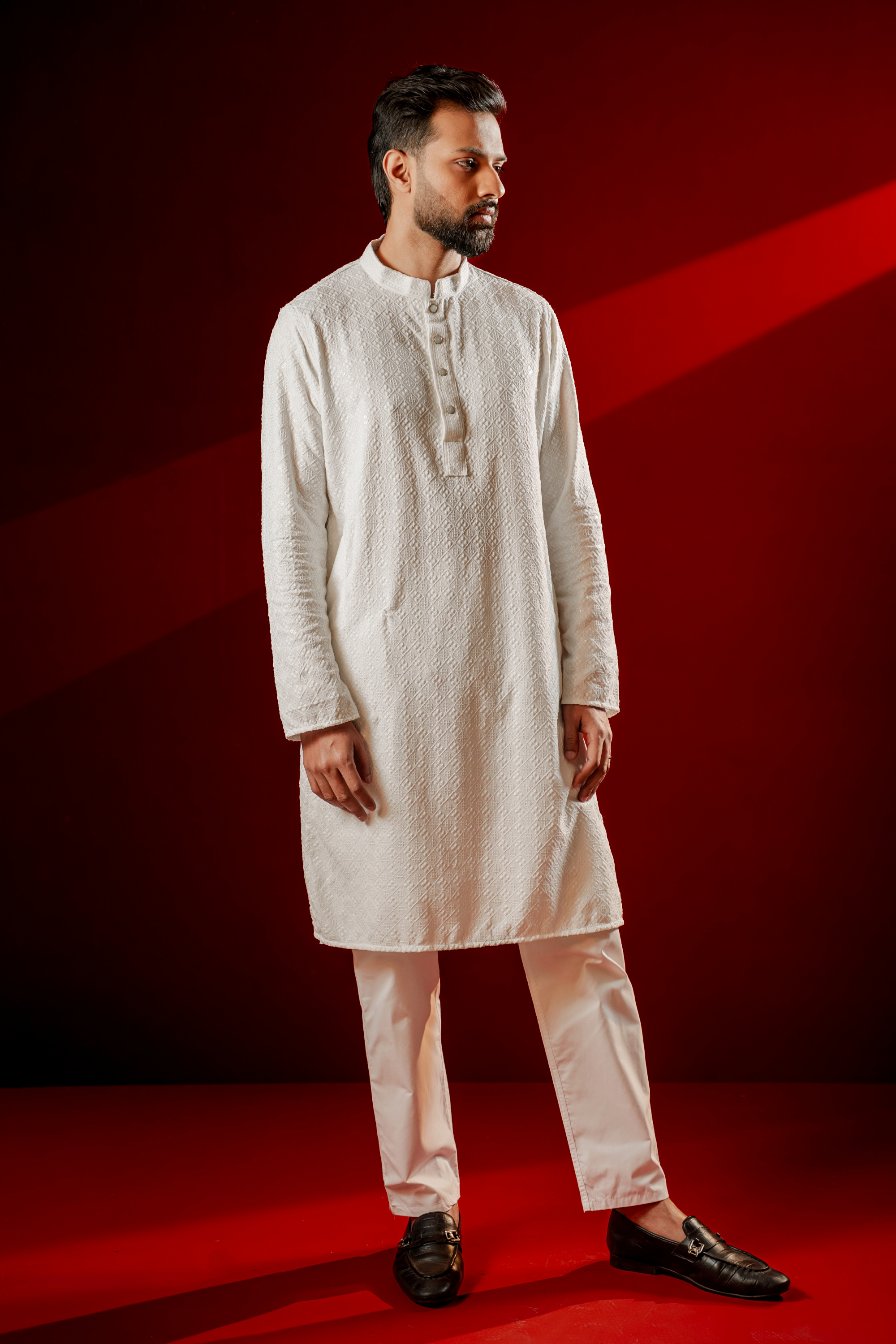 Zameer Embroidered Panjabi – White