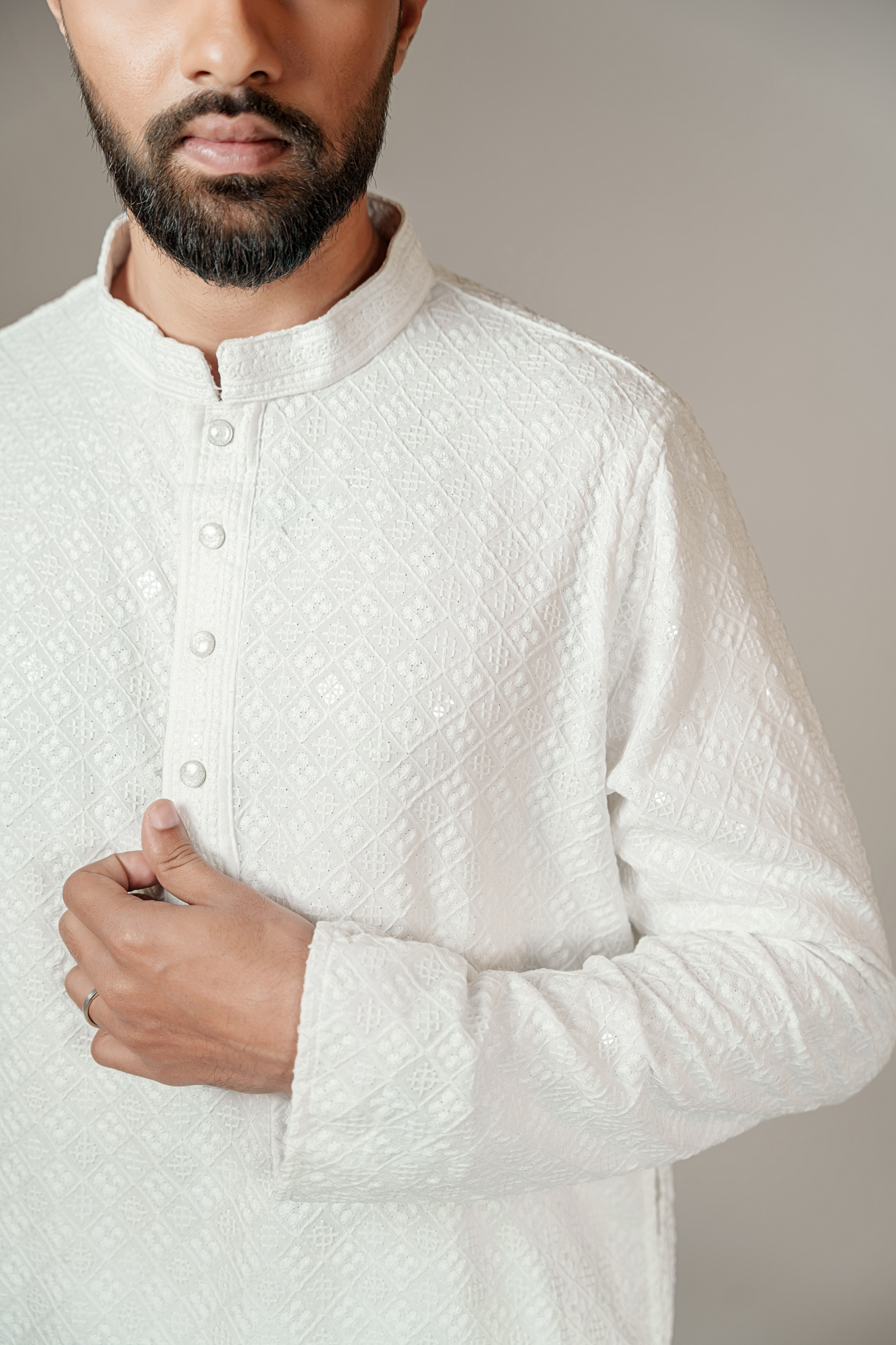 Zameer Embroidered Panjabi – White
