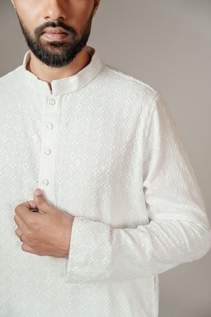 Zameer Embroidered Panjabi – White