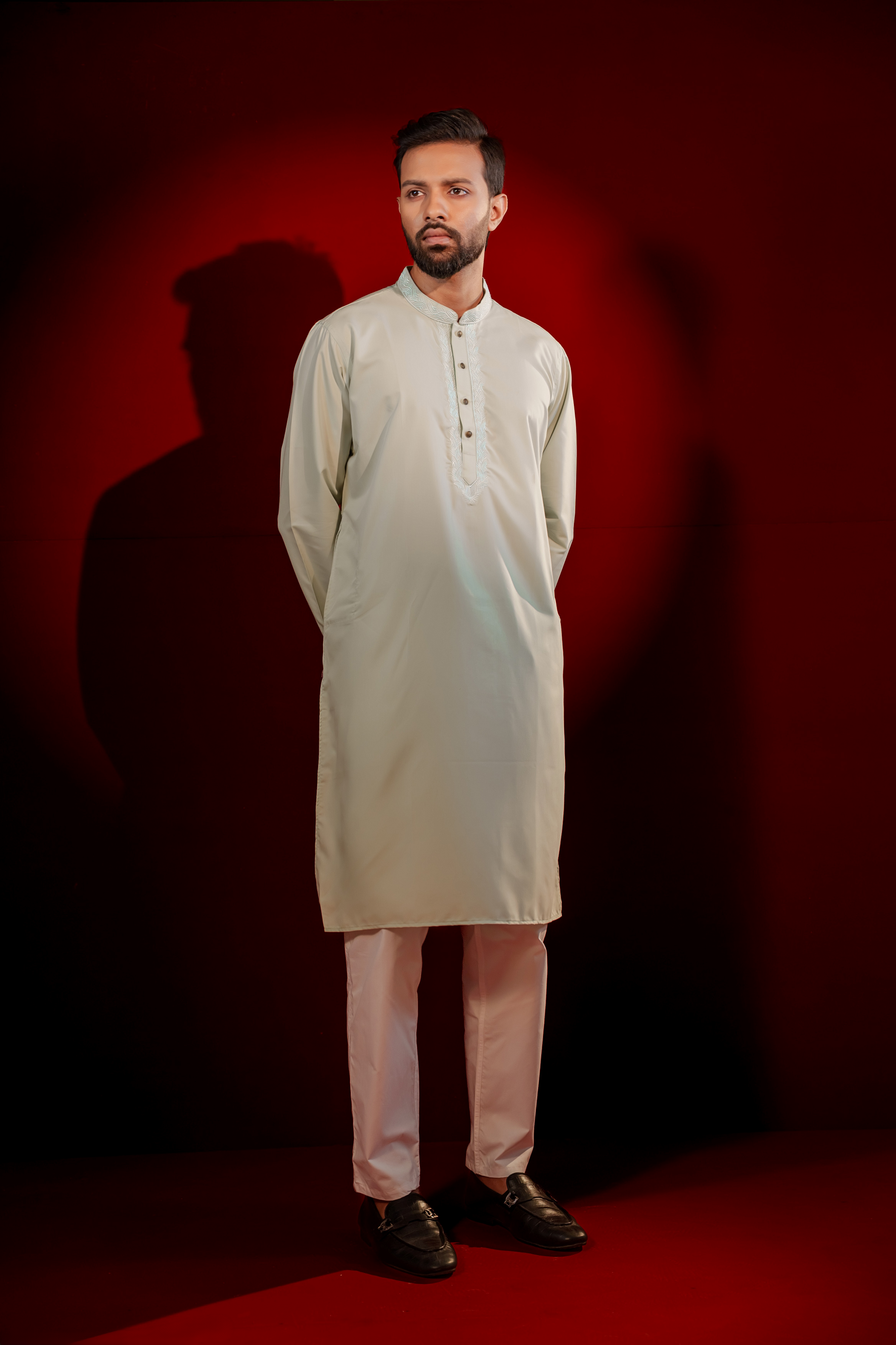 Mansour Embroidered Panjabi in Mint Green