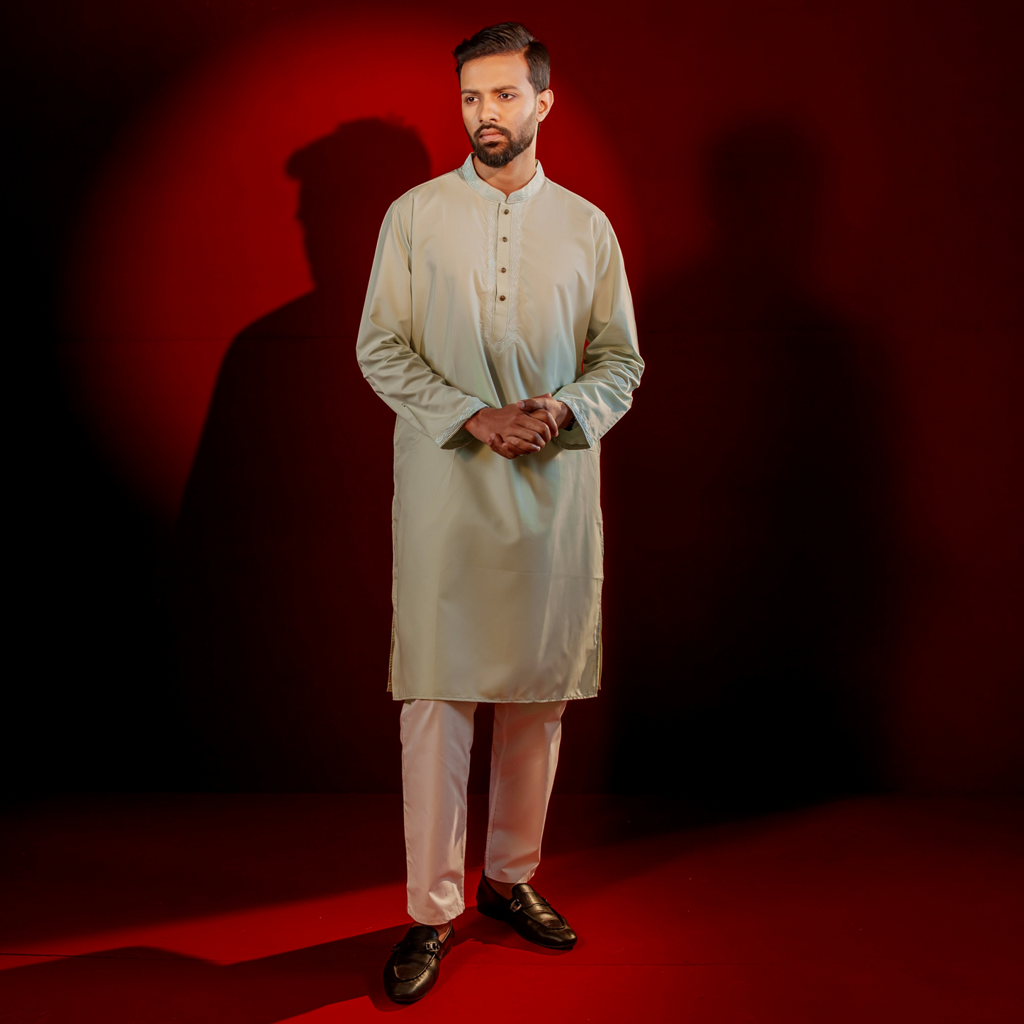 Mansour Embroidered Panjabi in Mint Green