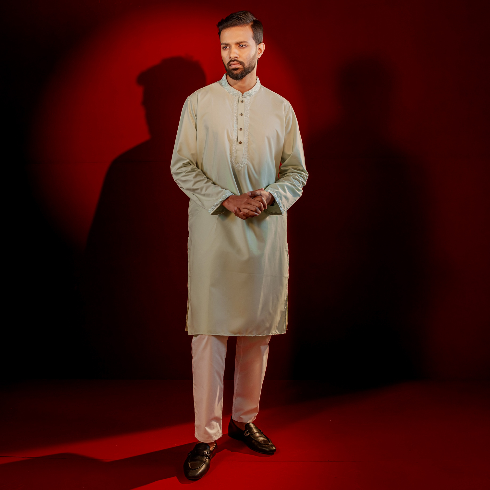 Mansour Embroidered Panjabi in Mint Green