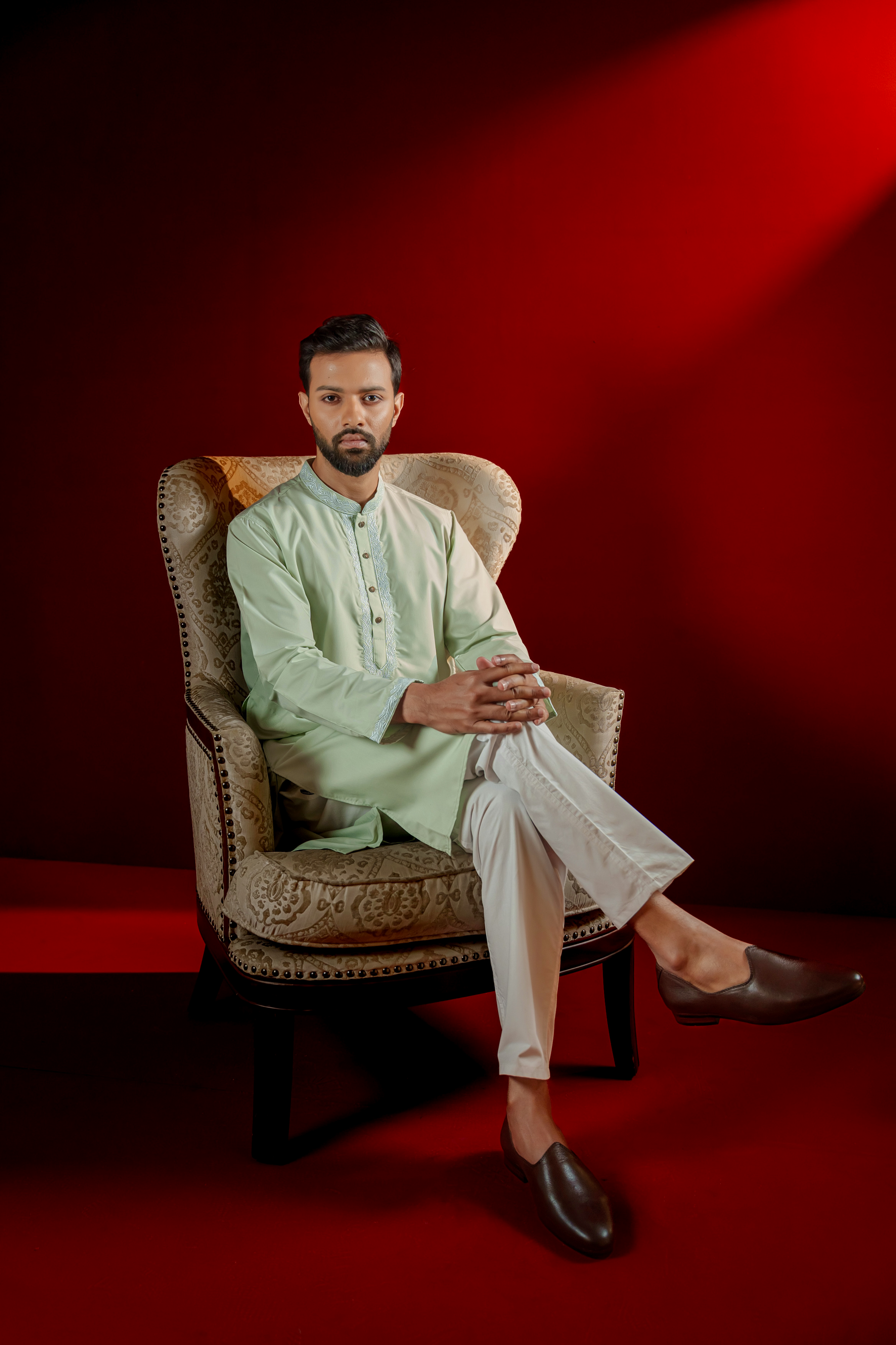 Mansour Embroidered Panjabi in Mint Green