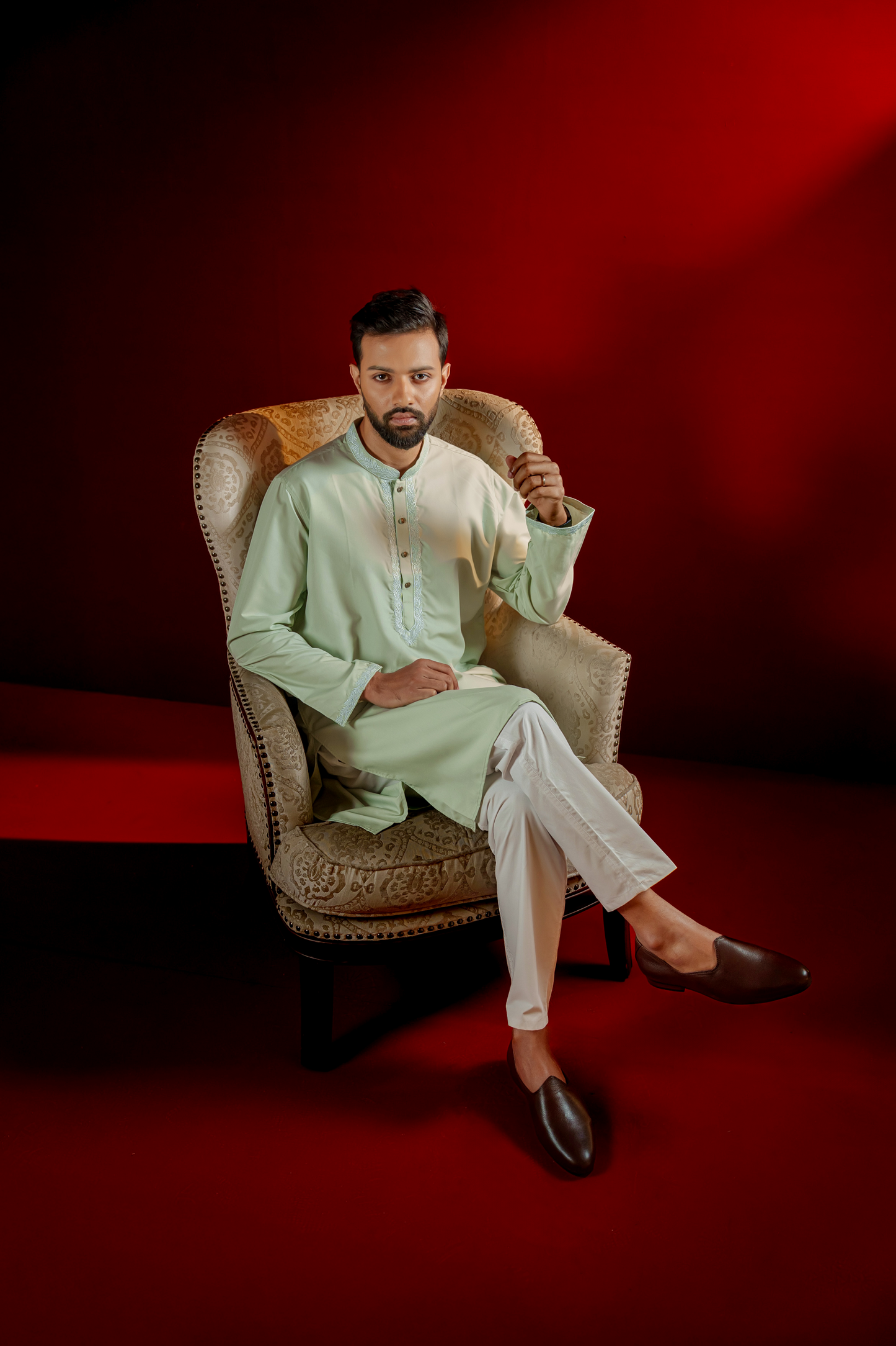 Mansour Embroidered Panjabi in Mint Green