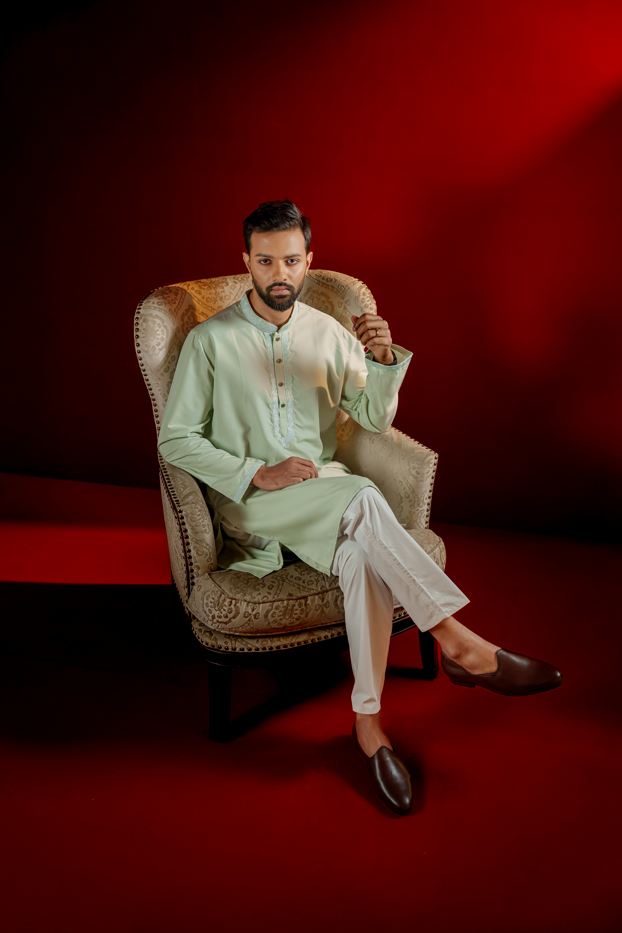 Mansour Embroidered Panjabi in Mint Green