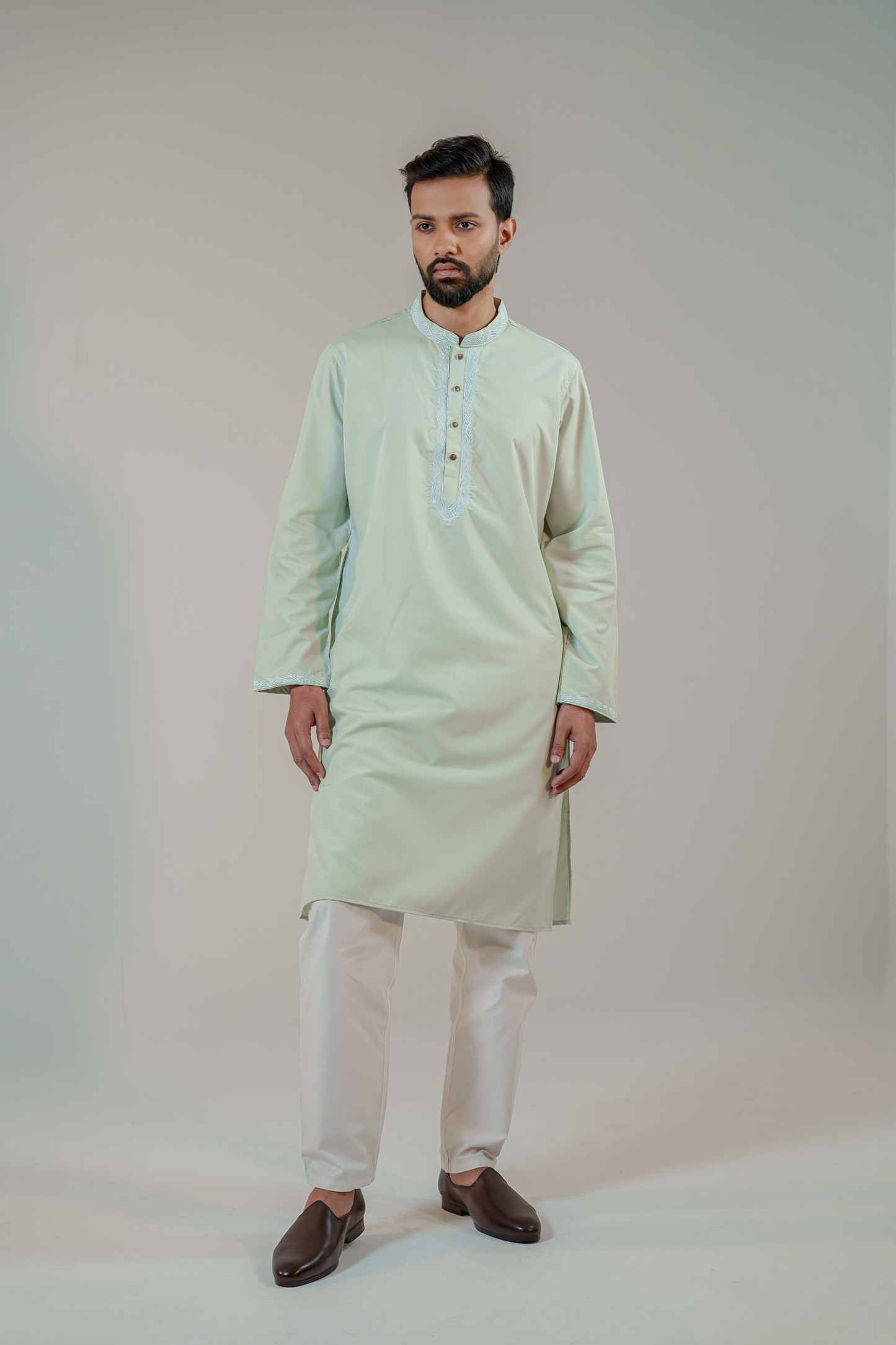 Mansour Embroidered Panjabi in Mint Green